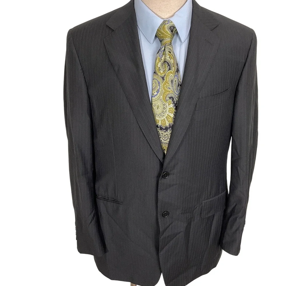 Canali Blazer Mens 42R Blue Black Pinstripe Career Wool‎ Suit Italian Jacket
